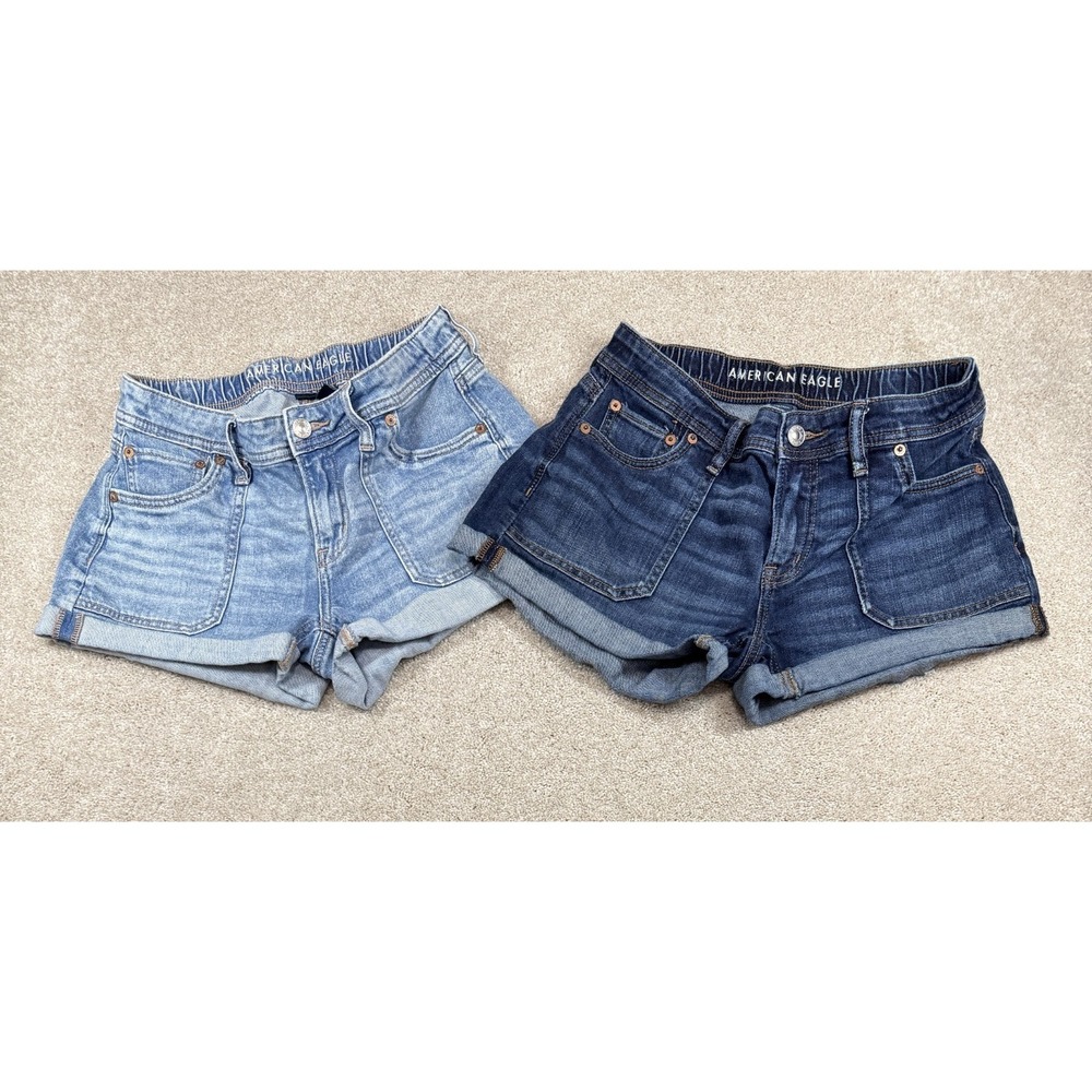American Eagle Easy Shortie Womens Size 0 Cuffed Stretch Jean Shorts (Lot of 2)